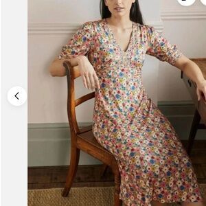 Boden Eva Jersey Babydoll Midi Dress US 12 UK 16 Milkshake Elegant Spring Floral